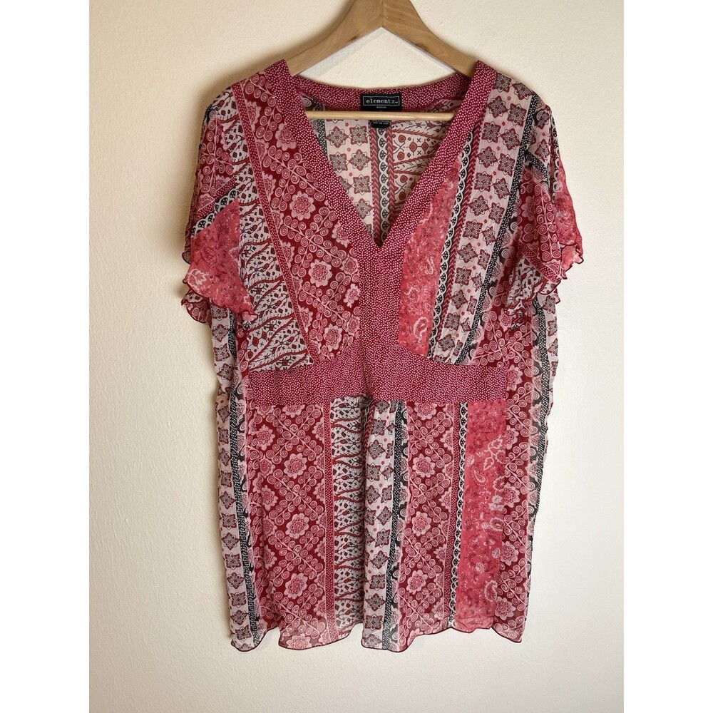 Vintage floral top 1X cottage babydoll Y2K Patchwork Hippie Scarf Sheer Fairy